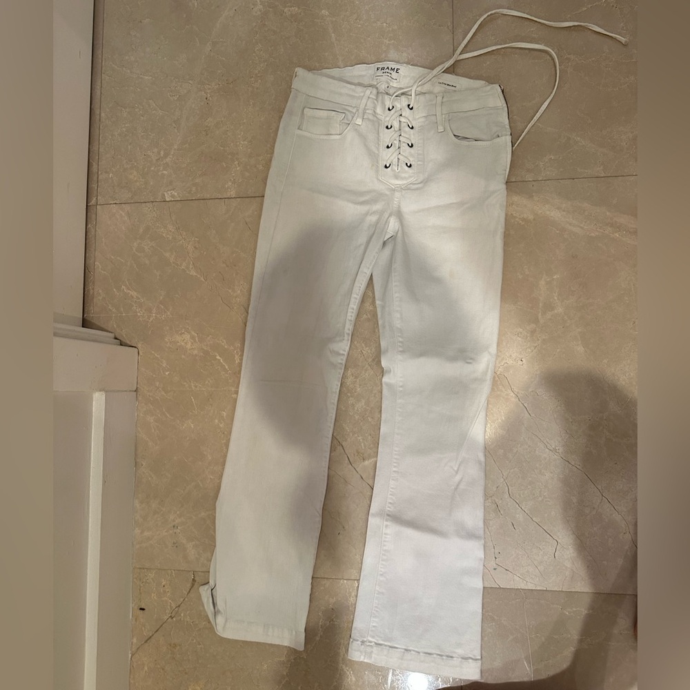 lace up frame jeans